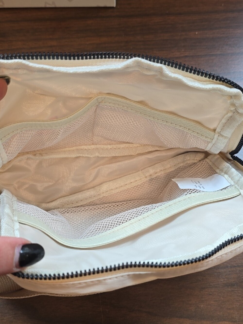 Beige Crossbody Fanny Pack with Pink Graphic Accent - Picture 4 of 6